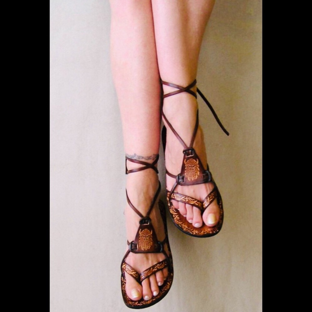 Handmade Leather Wrap Sandals Size 9